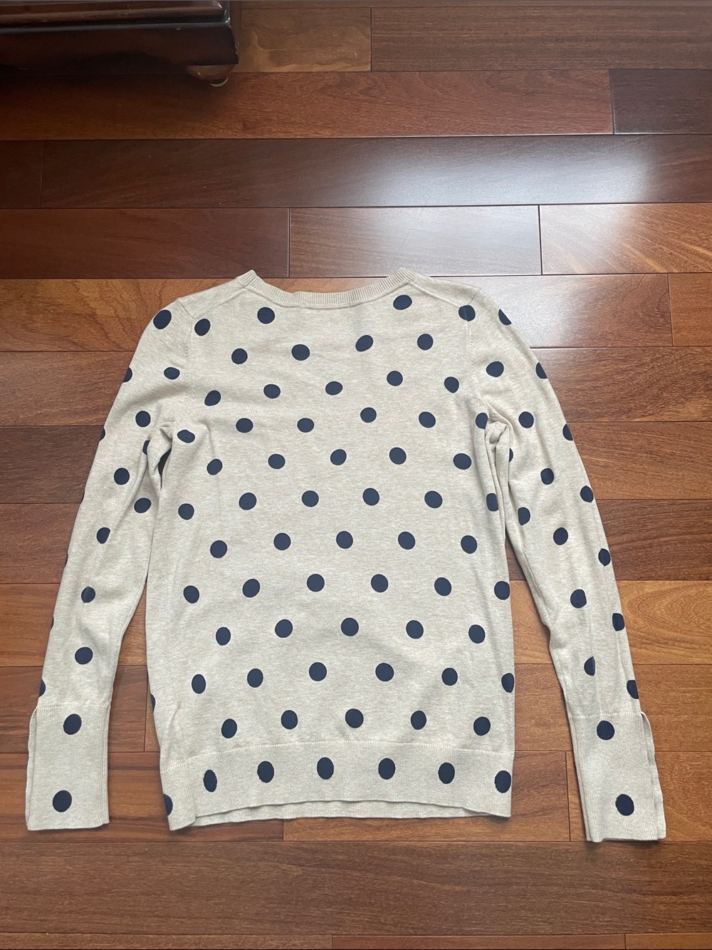 Boden Beige Crewneck Sweater with Navy Polka Dots - Picture 4 of 5